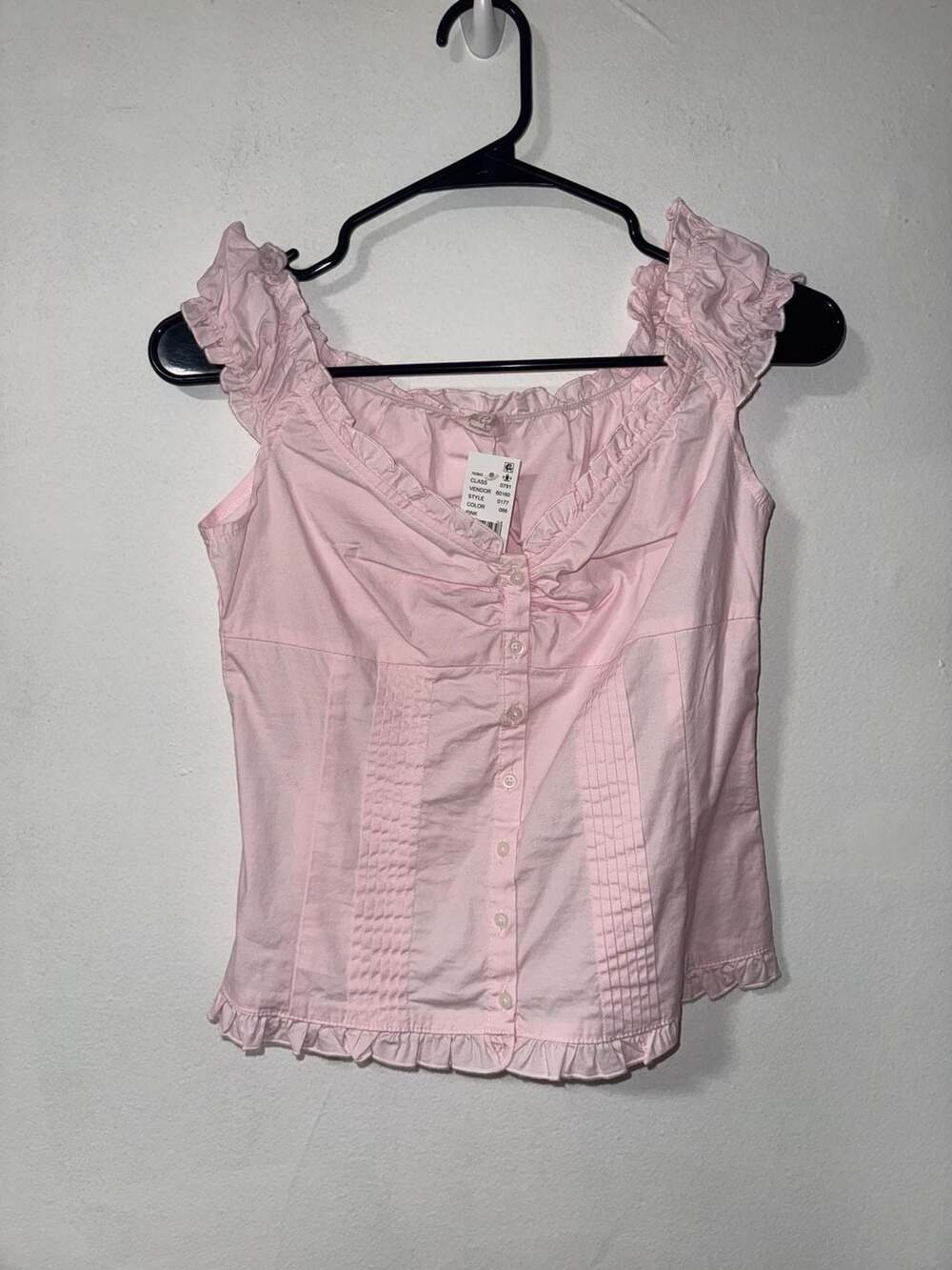 Brandy Melville Pink Ruffle Trim Short Sleeve Button-Front Crop Top